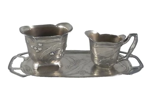 Imperial-Zinn, B & G, Bitter & Gobbers), Jugendstil-Zucker/Sahne-Set m. Tablett - Bild 1 von 6
