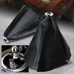JDM Black PVC Leather Gear Manual Shifter Shift Boot W / Blue Stitch Universal - Picture 1 of 4