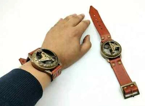 Reloj Pulsera Brújula Reloj Sol Marítimo Latón Cuero Náutico Perfecto Regalos FLIS - Imagen 1 de 7