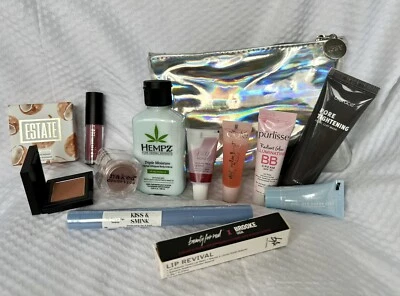 New makeup cosmetics  lot with Ipsy Bag, 13 Items HEMPZ, ESTATE, Naked, Pūrlisse - Изображение 1 из 4