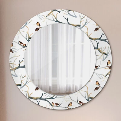 Runder Wandspiegel mit Glasrahmen Dekoration für Zuhause Spatzen Vögel Äste - Bild 1 von 4