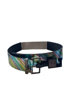 Kurt Geiger NWT Womens Waist Belt Wide Leather Pastel Goth Rainbow Metallic S/M - Picture 1 of 4