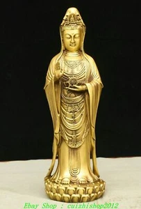 13" Old China Buddhism Brass Copper GuanYin Kwan-yin Bodhisattva Buddha Statue - Picture 1 of 12