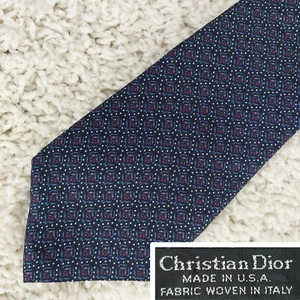 Vintage Christian Dior 100% Silk Neck Tie, Blue Foulard Print, 56" L / 3.5" W - Picture 1 of 11