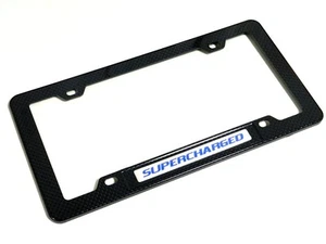 SILVER/BLUE SUPERCHARGED ENGINE LICENSE PLATE TAG FRAME - CARBON FIBER LOOK - Picture 1 of 3