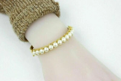 Brazalete Brazalete Vintage Chapado en Oro Amarillo 14K 3Ct Redondo Perla Simulada Foto 1 de 4