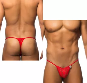 Herren Unterwäsche String Spitze Rot Transparent Sexy Tanga G String Micro Slip - Bild 1 von 6