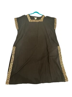 Camisón vintage Woman Within, vestido de casa, negro con leopardo 2X algodón usado en excelente estado Foto 1 de 4