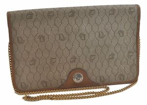 Christian Dior Honeycomb Shoulder Cross Bag Chain PVC Leather Beige Junk F2855