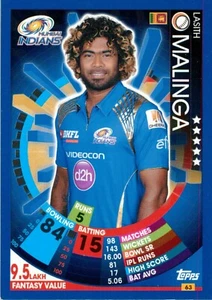 2017 2018 MUMBAI INDIANS IPL Cricket Card LASITH MALINGA Topps Attax - Imagen 1 de 2