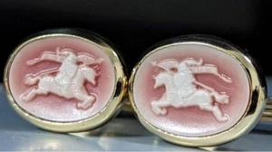 Burberry Authentic 2.0 cm Cufflinks Cuff's Button Cameo Gold x Pink Color Men's - Picture 1 of 5