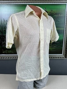 Vintage 1970s Disco Boston Store Mens Tan Polkadot Short Sleeve Shirt - Medium - Picture 1 of 11