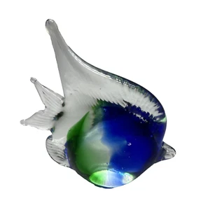 Mundgeblasenes Kunstglas blau ombre tropischer Engel Fisch Briefbeschwerer Murano Stil 5" - Bild 1 von 9
