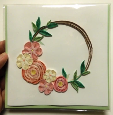 1 Papyrus Card Quilling Happy Blank Inside Floral Wreath intricate handcrafted - Image 1 of 4