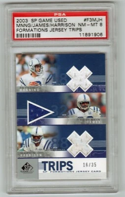 2003 SP Game Used Formation Trips #MJH Manning Harrison Edgerrin James /35 PSA 8 - Image 1 of 2