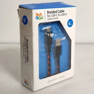 Tech & Go Extra Long 9 ft. Braided Fast Charging Cable for USB C to USB-A Black - Picture 1 of 6