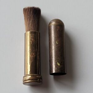 Vintage Retractable Lens Makeup Brush in Lipstick-Style Metal Brass Case 2.25”