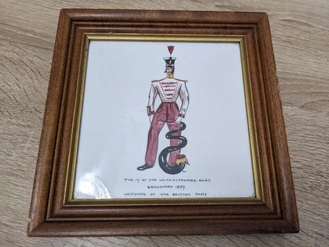 Vtg Tile by T&R BOOTE England Uniforms of the British Army Leicestershire framed Cover