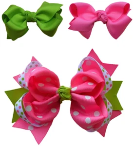Girls Hair Bow Boxed Gift Set of 3 Grosgrain Ribbon Bows by Funny Girl Designs ( - Picture 1 of 12