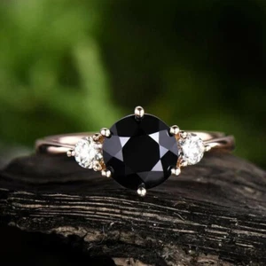2.30 Ct Round Cut Black Lab Created Solitaire Wedding Ring 14K Rose Gold Finish - Picture 1 of 8
