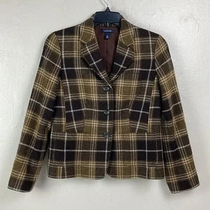 Lands End Woll-Mohair-Mischung braun kariert Blazer Damen 10 Nylon - Bild 1 von 14