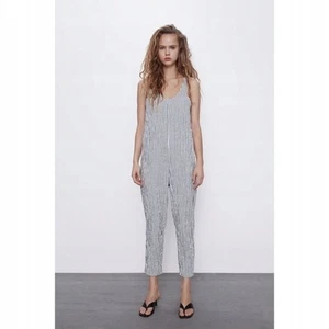 Zara Textured Relaxed Striped Women Overalls Jumpsuit Coastal Cowgirl Style S - Picture 1 of 7