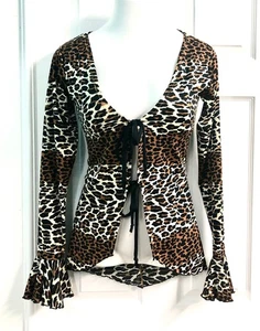 Sexy Bata/Cubierta Frontal Y2K Manga Campana Leopardo Spandex ~ Natación * Playa * Baile ~ M - Imagen 1 de 6