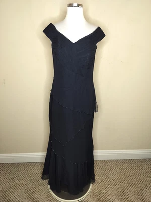 Vestido Scaravelli Vintage Nuevo con Etiquetas Azul Marino Seda Gasa Talla 4 Cuentas Fluido Capas Baile de graduación Y2K Foto 1 de 4