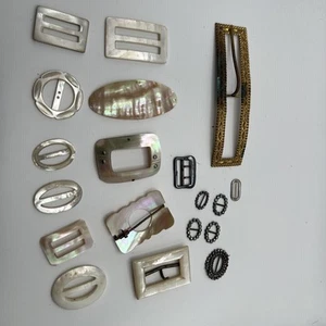 ANTIQUE VINTAGE SHELL MOP Metal Cut Steel BUCKLE LOT - Picture 1 of 17