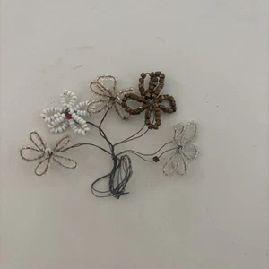 Vintage 5 Stängel Saatperlen Perlen Blumen Bouquet Handarbeit - Bild 1 von 3