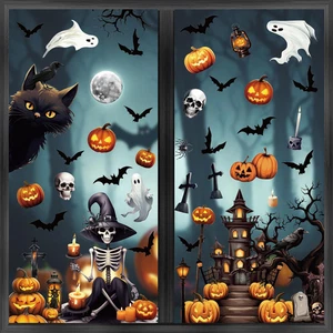 Adesivi per Finestre Halloween,8 Fogli Stickers Vetrofanie per Finestre Riutiliz - Foto 1 di 12