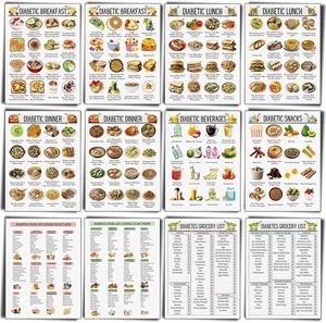 12 Stück Diabetes Lebensmittelliste Diabetes Mahlzeit Tabelle Informationen Diätplan, Low Carb Fo - Bild 1 von 5