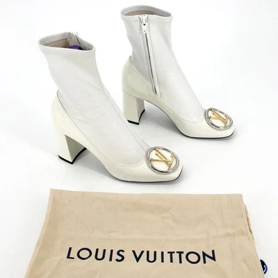 Louis Vuitton Blanco Charol Madeleine Calcetín al Tobillo Bota Logo Talla IT 37.5 Foto 1 de 4