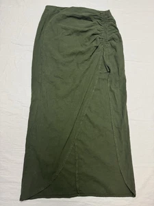 Zara Linen Skirt Green Midi Ruched Slit Womens Large Boho - Picture 1 of 6