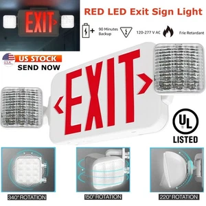 Letrero de salida LED rojo con dos cabezales ajustables luces de emergencia comerciales accesorio - Imagen 1 de 16