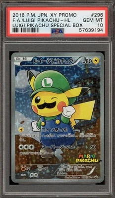 Pokemon Luigi Pikachu Special Bx. Japanese Full Art Promo 296/XY-P PSA 10 - Image 1 of 2