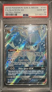 2018 POKEMON SUN & MOON ULTRA PRISM #141 FULL ART/GLACEON GX PSA 10 - Picture 1 of 3