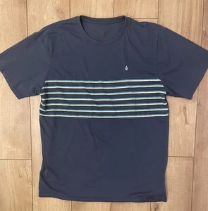 Volcom-T Shirt-Men's 2XL-Short Sleeve-Blue-Volcom Stone Logo-Stripes - Picture 1 of 9