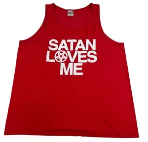 Vintage Y2K Satan Loves Me Infidel Tank Top Trainingsshirt Herren Large rot - Bild 1 von 7