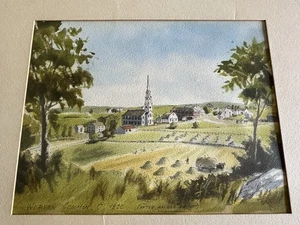 Magnifica litografia acquerello grigio Davis vintage Woburn Mass MA comune 1820 - Foto 1 di 10