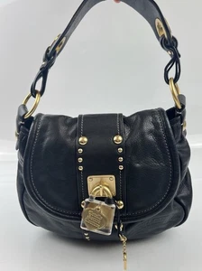 Vintage Black Leather Hobo Padlock Charm Juicy Couture Bag - Picture 1 of 12