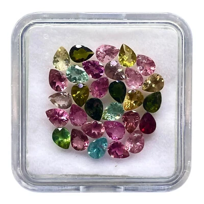 4.99 Cts Natural Multi Color Tourmaline Lot 30 Pcs 4x3 mm Pear Faceted Gemstones - Image 1 of 4