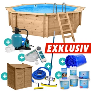 Holzpool Bali 8-Eck Massivholzpool Set EXKLUSIV 5,30 x 1,36 m Schwimmbecken - Bild 1 von 23