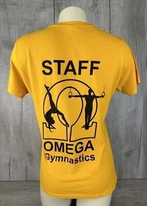 Omega Gymnastics Shirt Vintage Retro Style V Neck Yellow T Ladies Womens Small - Picture 1 of 21
