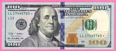 S6 - US $100 Dollars Federal Reserve 2009 Star Replacement Almost Unc. Banknote - Image 1 of 2