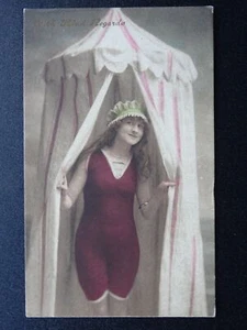 Edwardian Bathing Beauty in Costume Changing Hut c1904 Postcard by E.W. Savory - Picture 1 of 2