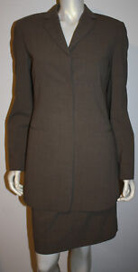 Donna Karan Brown Tweed Wool Skirt Suit US 8 Long Jacket 