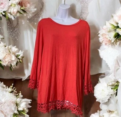 Blusa de mujer Valerie Stevens rosa con ribete de ganchillo de encaje talla L Foto 1 de 4