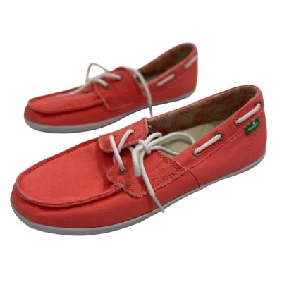 Zapato mocasín Sanuk Sailaway 2 aceras surfistas CORAL con cordones de lona para barco 7,5 Foto 1 de 4