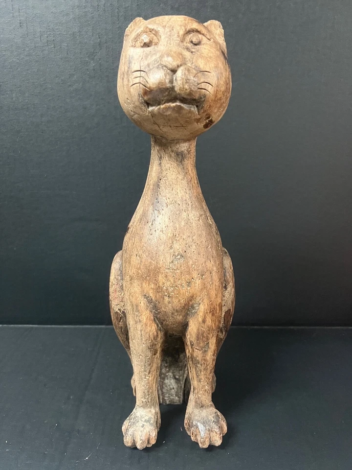 CARVED WOOD PAPER MACHE MOLD/SCULPTURE OF CAT #C128 - Image 1 of 4